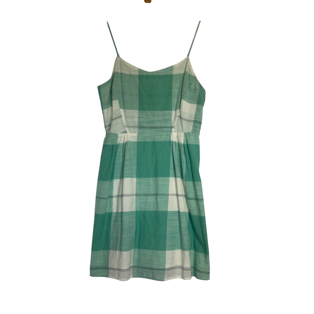 Old Navy Green White Buffalo Plaid Cotton Sundress Smocked‎ Back L Cottagecore
